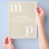 Fun Monogram Champagne Beige Budget Save the Date Flyer (Hand)
