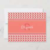 Fun Monogram Coral Red Geometric Angle Muster Mitteilungskarte (Vorderseite)