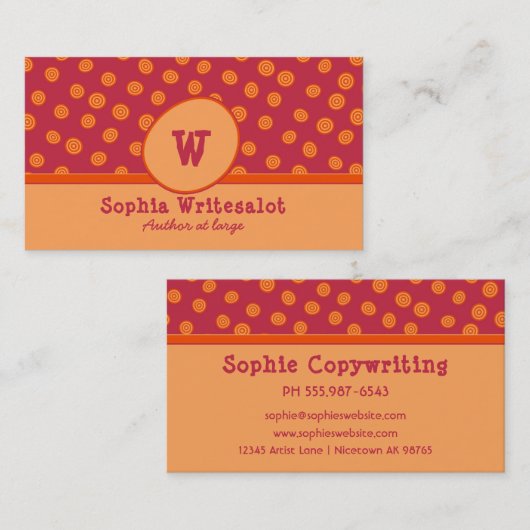 Fun Monogram Cranberry & Orange Muster Visitenkarte (Vorne/Hinten)