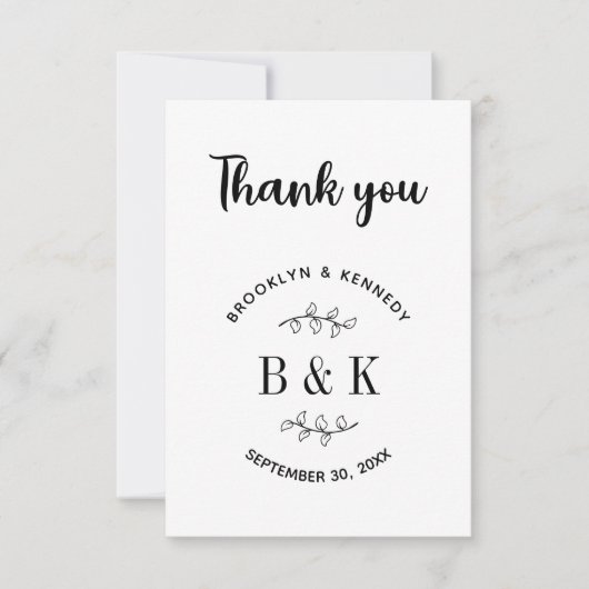 Fun Monogram Floral Botanical Wedle Name Dankeskarte (Vorderseite)