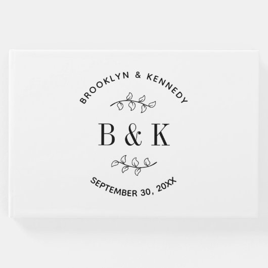 Fun Monogram Floral Botanical Wedle Name Gästebuch (Vorderseite)