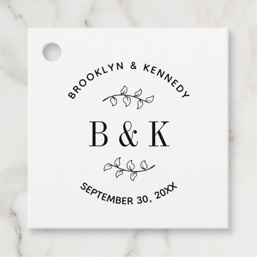 Fun Monogram Floral Botanical Wedle Name Geschenkanhänger (Vorderseite)