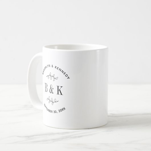 Fun Monogram Floral Botanical Wedle Name Kaffeetasse (Vorderseite Links)