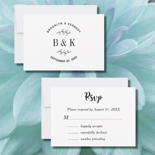 Fun Monogram Floral Botanical Wedle Name RSVP Karte