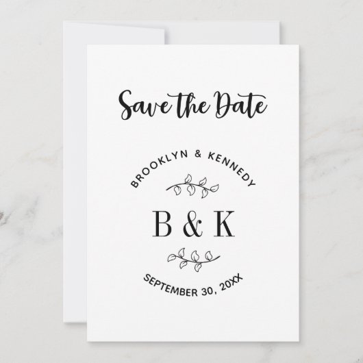 Fun Monogram Floral Botanical Wedle Name Save The Date (Vorderseite)