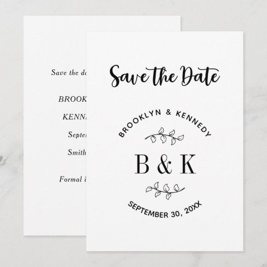 Fun Monogram Floral Botanical Wedle Name Save The Date (Vorne/Hinten)