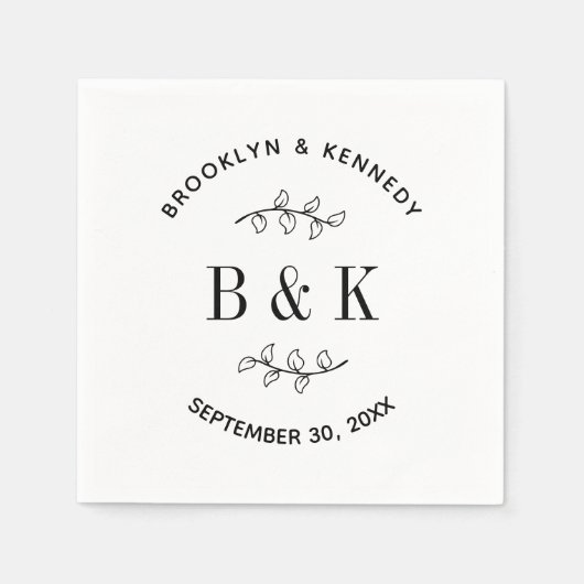 Fun Monogram Floral Botanical Wedle Name Serviette (Vorderseite)