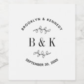 Fun Monogram Floral Botanical Wedle Name Weinetikett (Einzelnes Label)