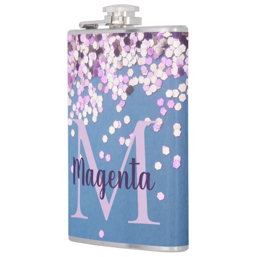 Fun Monogram Lavender Confetti auf Blue Flachmann (Links)