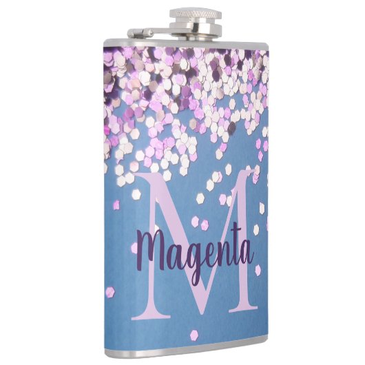 Fun Monogram Lavender Confetti auf Blue Flachmann (Rechts)