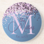 Fun Monogram Lavender Confetti Familienname Getränkeuntersetzer (Vorne)
