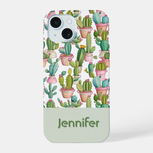 Fun monogramm heller Kakti iPhone 15 Hülle (Rückseite)