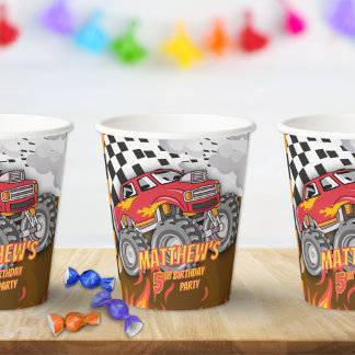 Fun Monster Truck Birthday Paper Cups Pappbecher