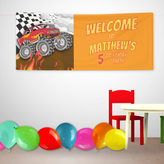 Fun Monster Truck Birthday Welcome Party Banner