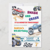Fun Monster Trucks 9th Birthday Party Invitation Einladung (Vorderseite)