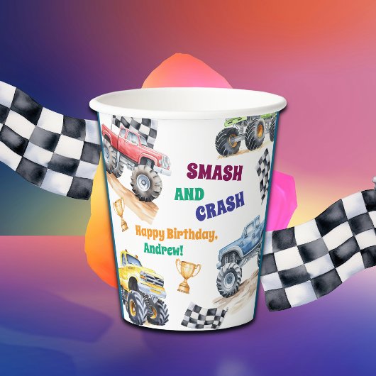 Fun Monster Trucks Birthday Party Pappbecher
