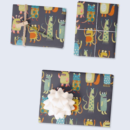 Fun Monsters Muster Geschenkpapier Set