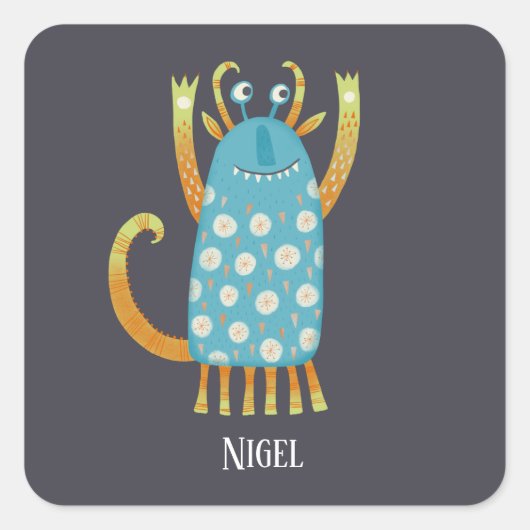 Fun Monsters Personalisiert Quadratischer Aufkleber (Vorderseite)