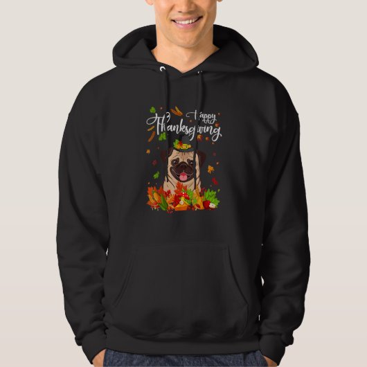 Fun Mops Erntedank Herbsthund Hoodie (Vorderseite)