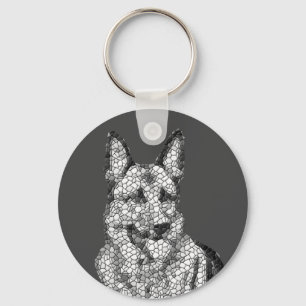 Fun Mosaic B&W German Shepherd Key Chain Schlüsselanhänger