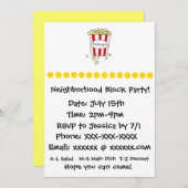 Fun Movie Theater Popcorn Block Party laden ein Einladung (Vorne/Hinten)