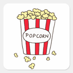 Fun Movie Theater Popcorn in Red White Ecket Quadratischer Aufkleber