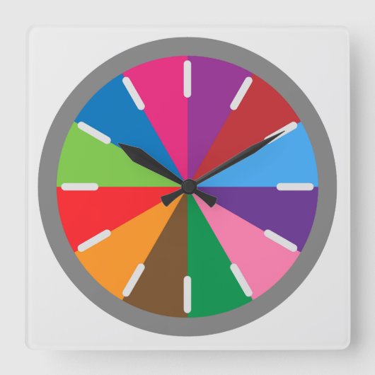 Fun Multi-Color Pie Style Quadratische Wanduhr (Vorderseite)