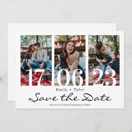 Fun Multi Foto Moderne Save the Date Einladung (Vorne/Hinten)