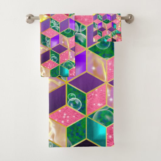 Fun Multi-Mixed Diamond-Shaped Hexagon Badhandtuch Set (Insitu)