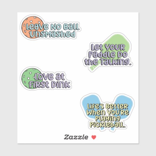 Fun Multicolor Pickleball Player Sticker Pack (Blatt)