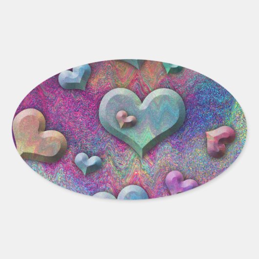 Fun Multicolred Metallic Looking Hearts Art Ovaler Aufkleber (Vorderseite)