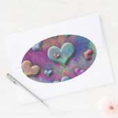 Fun Multicolred Metallic Looking Hearts Art Ovaler Aufkleber (Umschlag)