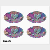Fun Multicolred Metallic Looking Hearts Art Ovaler Aufkleber (Blatt)