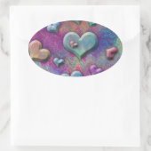 Fun Multicolred Metallic Looking Hearts Art Ovaler Aufkleber (Tasche)