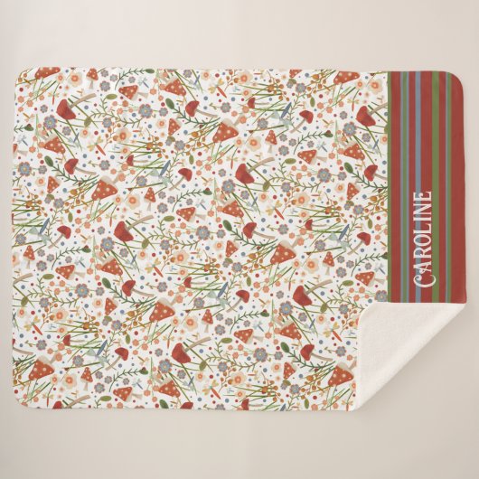 Fun Mushrooms Stripes Custom Inspirivity Sherpadecke (Vorderseite (Horizontal))