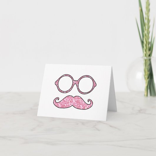 FUN MUSTACHE UND GLASSEN, DRUCKER GLITZER KARTE (Vorderseite)