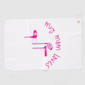 Fun "My Mom Loves Golf" Bright Pink  Golfhandtuch (Horizontal)