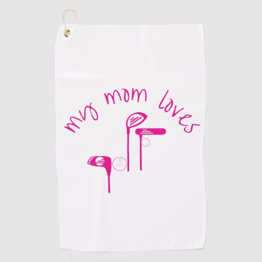 Fun "My Mom Loves Golf" Bright Pink  Golfhandtuch (Vorderseite)