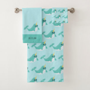 Fun Narwhal mit Brille Badhandtuch Set