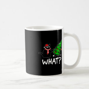 Fun Naughty Black Cat Pushing Weihnachtsbaum über Kaffeetasse