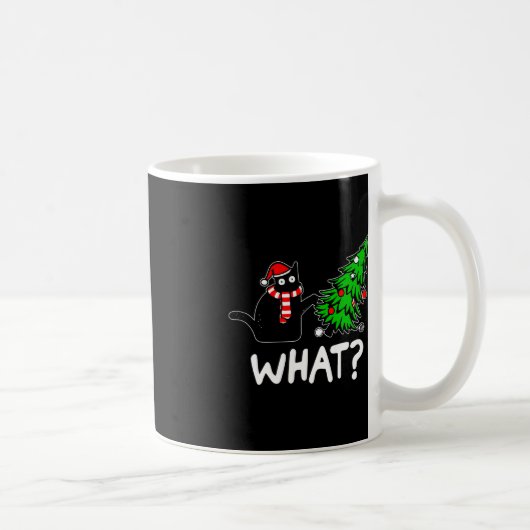 Fun Naughty Black Cat Pushing Weihnachtsbaum über Kaffeetasse (Rechts)