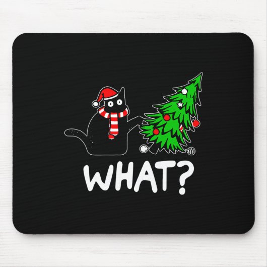Fun Naughty Black Cat Pushing Weihnachtsbaum über Mousepad (Vorne)