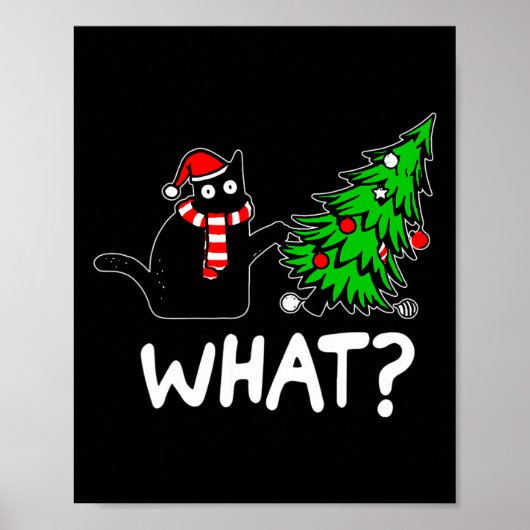 Fun Naughty Black Cat Pushing Weihnachtsbaum über Poster (Vorne)