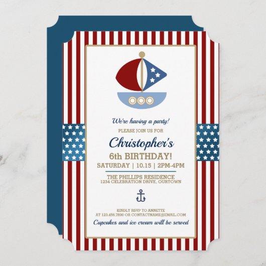 Fun Nautic Thema Geburtstagsparty Einladung (Vorne/Hinten)