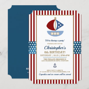 Fun Nautic Thema Geburtstagsparty Einladung
