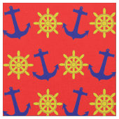 Fun Nautical Anchor and Wheel Pattern on Red Stoff (Nahaufnahme)