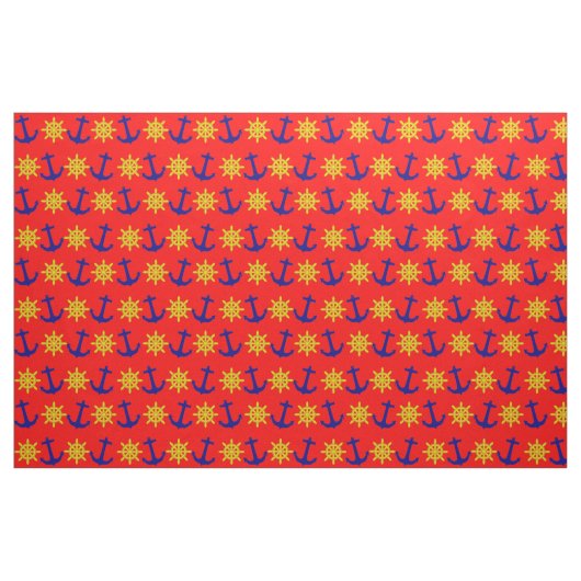 Fun Nautical Anchor and Wheel Pattern on Red Stoff (Fat Quarter (45,7 x 55,9 cm))