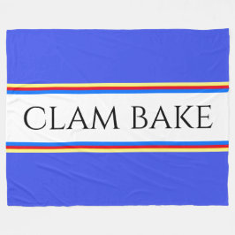 Fun Nautical Blue White Stripes CLAM BAKE Text Fleecedecke