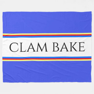 Fun Nautical Blue White Stripes CLAM BAKE Text Fleecedecke