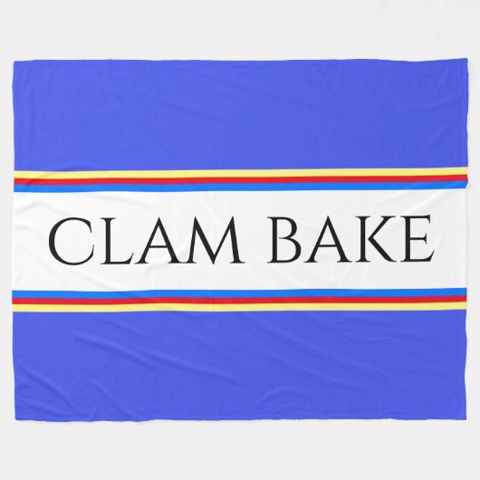 Fun Nautical Blue White Stripes CLAM BAKE Text Fleecedecke (Vorderseite (Horizontal))